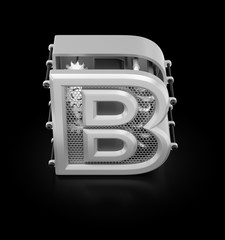 Aufkleber - Capital B of Alphabet. Designed in techno-style letter 'B' assemled from mechanical parts on reflective black background. 3d rendering graphics.