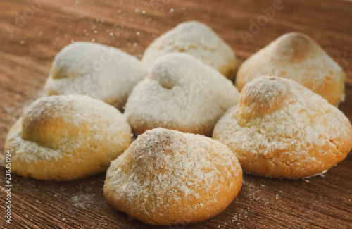 Cottage Cheese Biscuits In Breadcrumbs Of Powdered Sugar On A