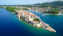 Aerial View From Island Rab In  Croatia Over The Old Town