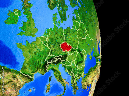 Photo Czech republic on realistic model of planet Earth with country borders and very detailed planet surface