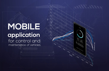 Poster - Isometry is a mobile application for smartphone, car theme and car diagnostics. Vector illustration. the concept of the app