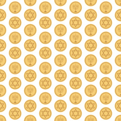 Wall Mural - Hanukkah Gelt Seamless Pattern - Gold gelt featuring Star of David and menorah design made for Hanukkah