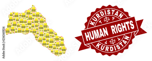 Human rights combination of yellow vest map of Kurdistan and seal stamp template Canvas-taulu