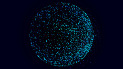 Poster - Sphere hologram on blue grey background.Abstract particles background with sphere shapes. Futuristic globalization interface. 3D rendering.