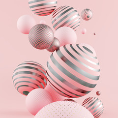 Wall Mural - flying pink and golden spheres. 3d illustration.
