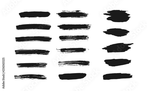 Fotomural Set of isolated black grunge thick ink brush strokes