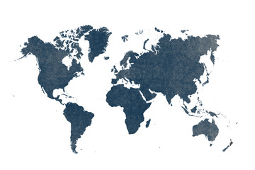 blue watercolor world map isolated on white background