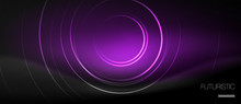 Dark Abstract Background With Glowing Neon Circles