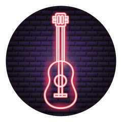 Wall Mural - guitar instrument neon brick wall