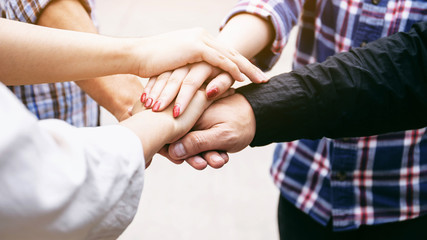 Wall Mural - friendship People partnership teamwork  stacking hands on white background , Business  teamwork concept