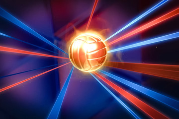 Gold volleyball in colored lines. Illustration of a symbol of vo