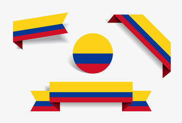 Colombian flag stickers and labels. Vector illustration.