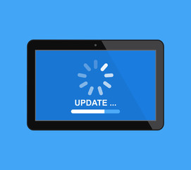 process of updating software on a digital tablet. vector stock illustration