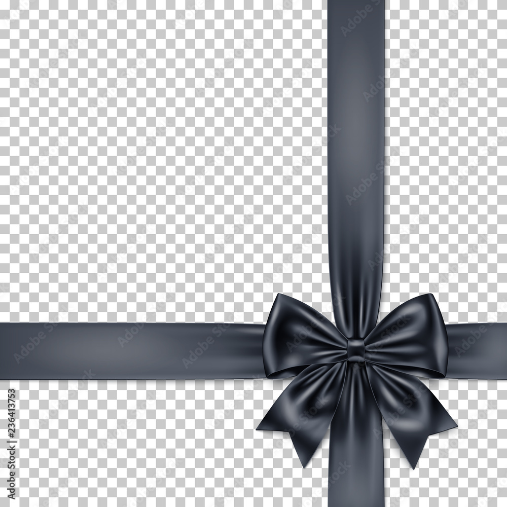 Black gift bow and ribbon isolated on transparent background. Stock Vector Adobe Stock