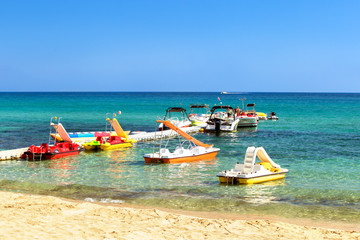 Wall Mural - View on the Sea and water sport facilities - boats and catamaran.