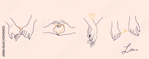 Fotografía One line drawn holding hands