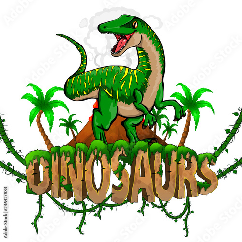 Cuadros en Lienzo Logo Dinosaurs World with Raptor. Vector illustration.