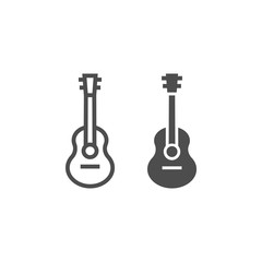 Poster - Acoustic guitar line and glyph icon, music and string, instrument sign, vector graphics, a linear pattern on a white background.