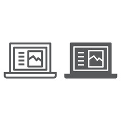 Fototapete - Laptop line and glyph icon, computer and digital, notebook sign, vector graphics, a linear pattern on a white background.