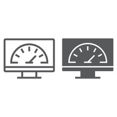 Poster - Speed optimization line and glyph icon, traffic and internet, spedometer sign, vector graphics, a linear pattern on a white background.