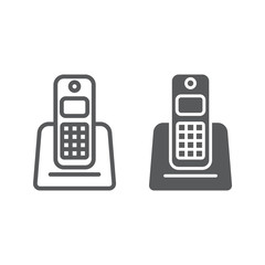Fototapete - Wireless telephone line and glyph icon, appliance and communication, phone sign, vector graphics, a linear pattern on a white background.