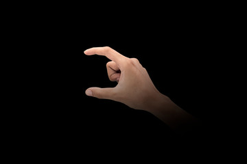 Male hand finger sign over dark background