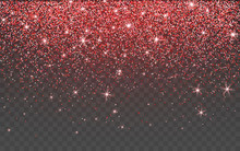 Red Glitter Sparkle On A Transparent Background. Vibrant Background With Twinkle Lights. Vector Illustration