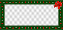 Rectangle Festive Border Banner With Red Bow For Christmas