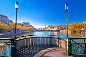 Limmat river in Zurich idyllic autumn view