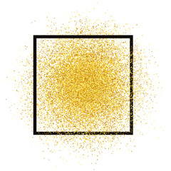 Gold glitter spray with frame. Golden sparkles vector isolated on background. Star dust texture, lig