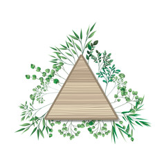 Sticker - triangle of wooden with branches and leafs