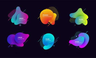Wall Mural - Dynamical colored graphic elements. Gradient abstract banners with flowing liquid shapes. Template for the design of a logo, flyer or presentation. Vector illustration.