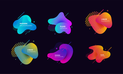 Wall Mural - Dynamical colored graphic elements. Gradient abstract banners with flowing liquid shapes. Template for the design of a logo, flyer or presentation. Vector illustration.