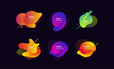 Wall Mural - Dynamical colored graphic elements. Gradient abstract banners with flowing liquid shapes. Template for the design of a logo, flyer or presentation. Vector illustration.