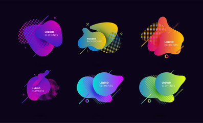 Wall Mural - Dynamical colored graphic elements. Gradient abstract banners with flowing liquid shapes. Template for the design of a logo, flyer or presentation. Vector illustration.