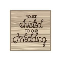 Wall Mural - wedding invitation in frame of wooden