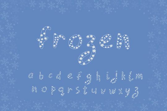 Alphabet frozen design with snowflakes. Lowercase letters. EPS 10