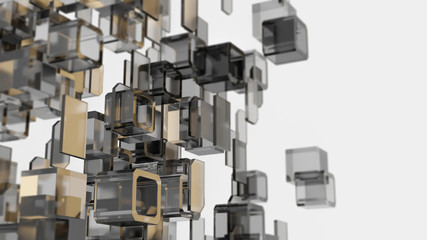 Poster - 3D render - transparent cubes floating in space