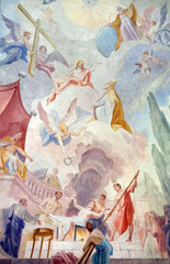  Martyrdom of the Saint Lawrence, ceiling fresco in the Saint Lawrence church in Denkendorf, Germany