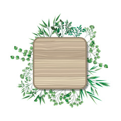 Sticker - square of wooden with branches and leafs