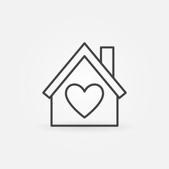 Poster - House with heart vector outline icon. Love house simple symbol in thin line style