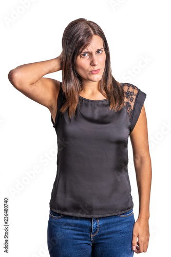 Fotografía worried and surprise young woman isolated on a white background