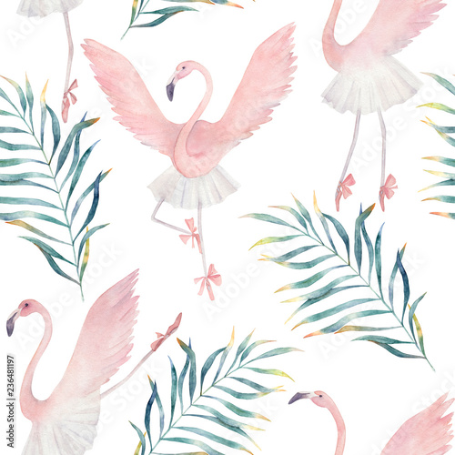 Dekoracja na wymiar  balet-taniec-flamingow-recznie-rysowane-ilustracja-akwarela-abstrakcyjny-wzor-bez-szwu