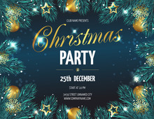  Hristmas Party Poster With Fir Branches. Vector Illustration Eps 10