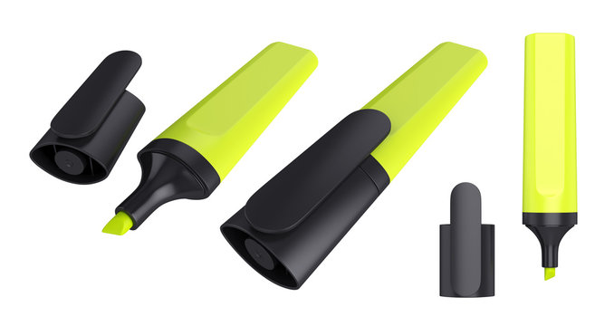 Marker highlighter isolated on white background, 3D rendering