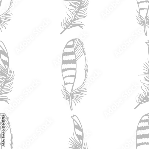 Fotografie, Obraz Mockingjay feather seamless pattern hand drawn sketch