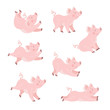 Cute pig animation vector illustration Happy piggy