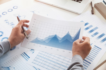 Poster - businessman working data document graph chart report marketing research development  planning management strategy analysis financial accounting. Business  office concept.