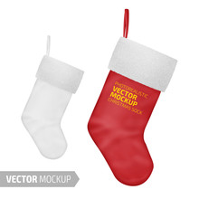 White Christmas Sock With Hang. Realistic Vector