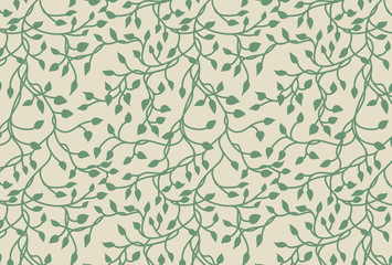 vines and ivy background with climbing leaves in green on a pastel yellow background in a pretty cha